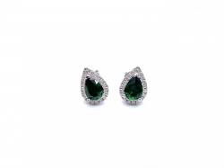 Silver Green & White CZ Peardrop Stud Earrings