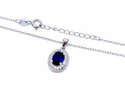 Silver Blue CZ Oval Pendant & Chain