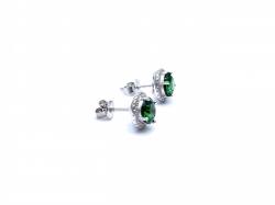 Silver Green & White CZ Round Halo Stud Earrings