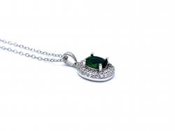Silver Green CZ Oval Pendant & Chain