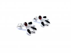 Silver Amber & Whitby Jet Fancy Stud Earrings