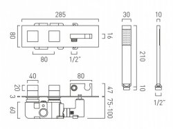 Vado Tablet iO Notion 2 Outlet 2 Handle Concealed Thermostatic Valve