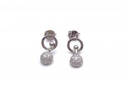 Silver Half CZ Glitter ball Stud Earrings 14mm