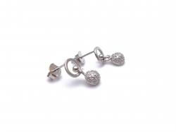 Silver Half CZ Glitter ball Stud Earrings 14mm