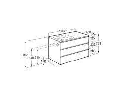 Roca The Gap Walnut 1000mm 3 Drawer Vanity Unit with Left Hand Basin