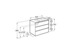 Roca The Gap Compact Walnut 800mm 3 Drawer Vanity Unit with Basin
