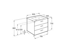 Roca Victoria Basic Unik Birch 800mm Basin Unit with 3 Drawers