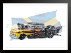 Fast Freddy FIA Drag Racing Chevy Truck Birthday Card. Auto wall art, car print by LDA. C46