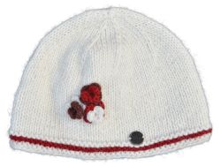 Half fleece lined - three flower beanie - pure wool - ivory
