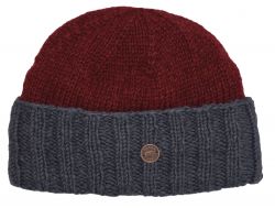 Pure Wool Hand knit - watchman's beanie - Brick/grey