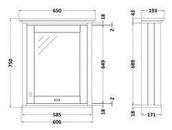 BC Designs Victrion 650mm Earl's Grey 1 Door Mirror Cabinet