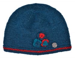 Half fleece lined - three flower beanie - pure wool - teal