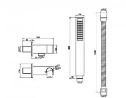 RAK Chrome Square Shower Handset With Hose And Bracket