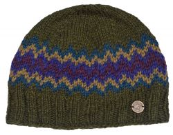 Pure Wool Half fleece lined - zig zag beanie - Green