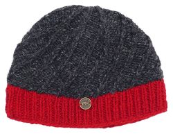 Pure wool - half fleece lined - border beanie - Charcoal/Red