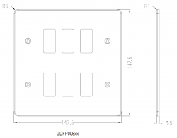 Knightsbridge Flat plate 6G grid faceplate - polished chrome (GDFP006PC)