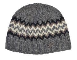 Pure Wool Half fleece lined - zig zag beanie - Mid grey