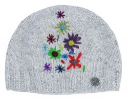Pure Wool Hand embroidered beanie - pale grey