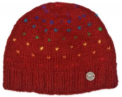 Pure Wool Rainbow tick beanie - deep red