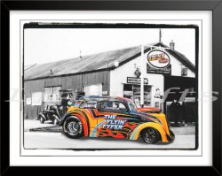 Flyin' Fyfer 50's Garage. Outlaw Anglia Drag Racing Birthday Card by LDA. C39