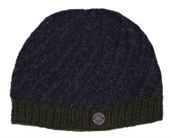 Pure wool - half fleece lined - border beanie - Charcoal/green