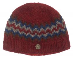 Pure Wool Half fleece lined - zig zag beanie - Brick