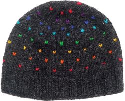 Pure Wool Rainbow tick beanie - Charcoal