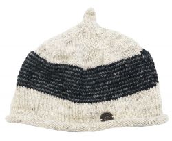 Half fleece lined - pure wool - pippet beanie - Pale grey/Charcoal