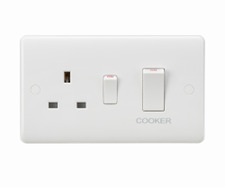 Knightsbridge Curved Edge 45A DP Cooker Switch and 13A Socket (White Rocker) (CU8333W)