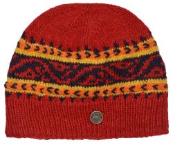 Pure Wool NAYA  Hand knit - pattern band beanie - red