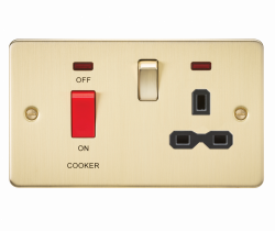 Knightsbridge Flat plate 45A DP switch and 13A switched socket with neon - brushed brass with black insert (FPR8333NBB)