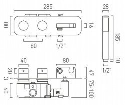 Vado Tablet iO Altitude 2 Outlet 2 Handle Concealed Thermostatic Valve