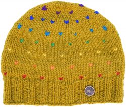 Pure Wool Rainbow tick beanie - mustard