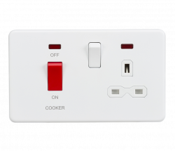 Knightsbridge Screwless 45A DP switch and 13A switched socket with neons - matt white - (SFR8333NMW)