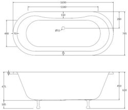 BC Designs Elmstead 1700mm Double Ended Freestanding Bath