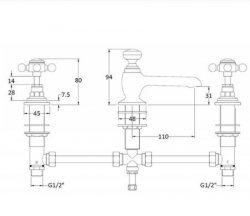 Bayswater White & Chrome Crosshead 3TH Deck Basin Mixer with Hex Collar