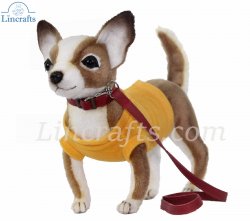 Soft Toy Chihuahua Dog with Yellow Shirt & Red Lead (24cm) 7548
