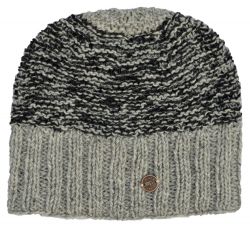 Pure Wool Hand knit - two tone moss - baggy beanie - Pale grey