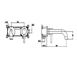 RAK Prima Tech 2 Hole Wall Mounted Basin Mixer