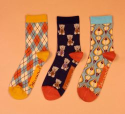 Powder UK Mens Westie Dog Argyll Sock Box - Set of 3 - Gift Set