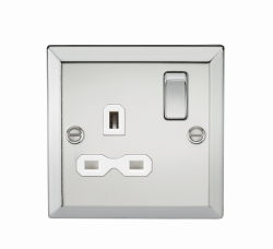 Knightsbridge 13A 1G DP Switched Socket with White Insert - Bevelled Edge Polished Chrome - (CV7PCW)