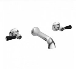 Bayswater Black & Chrome Lever 3TH Wall Bath Filler with Dome Collar