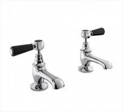 Bayswater Black & Chrome Lever Basin Taps with Hex Collar
