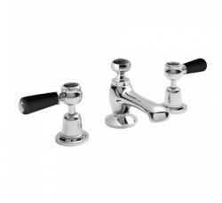 Bayswater Black & Chrome Lever 3TH Deck Basin Mixer with Dome Collar