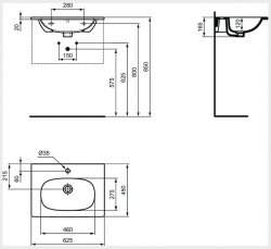 Ideal Standard Tesi Silk Black 60cm 1 Tap Hole Vanity Basin