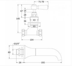 Bayswater White & Chrome Lever 3TH Wall Bath Filler with Hex Collar