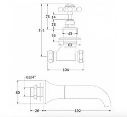 Bayswater White & Chrome Crosshead 3TH Wall Bath Filler with Hex Collar