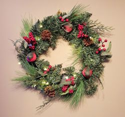 Christmas LED Robin Mixed Pine & Berry Wreath - Artificial - Sage Decor