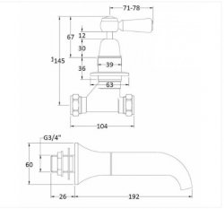 Bayswater Black & Chrome Lever 3TH Wall Bath Filler with Dome Collar
