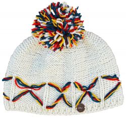 Pure Wool Criss cross bobble - hand knitted - cream / rainbow